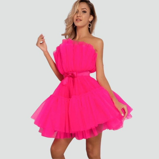 Trägerloses Tüllkleid mit mehrlagigem Rock - Arvani