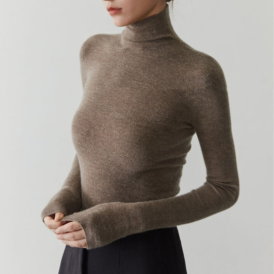 Damen-Kaschmirpullover mit Stehkragen, nahtlos