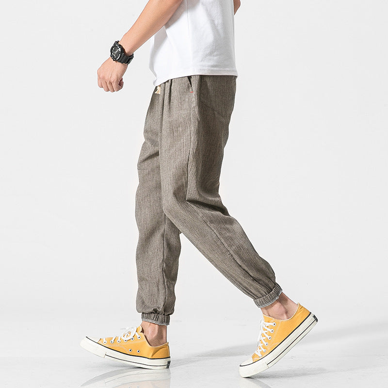 Herren leichte Leinenhose mit Tunnelzug und elastischen Bündchen Nord Taschen
