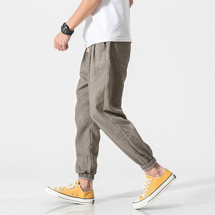Herren leichte Leinenhose mit Tunnelzug und elastischen Bündchen Nord Taschen