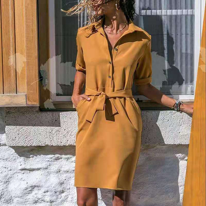Damen Hemdkleid mit taillierbarem Bindegürtel und praktischen Taschen