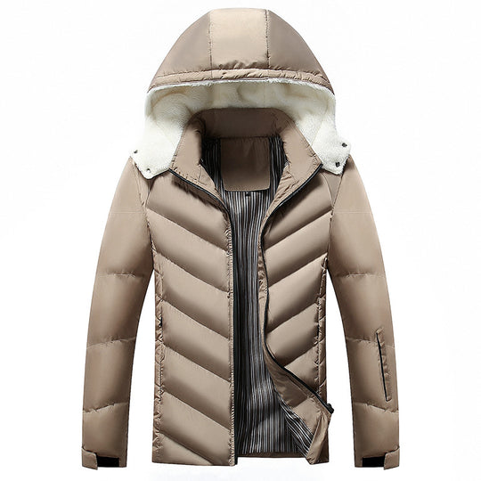 Herren Steppjacke mit Teddyfellkapuze und Chevron-Steppung Nord Taschen