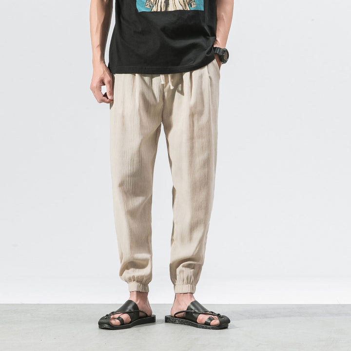 Herren leichte Leinenhose mit Tunnelzug und elastischen Bündchen Nord Taschen