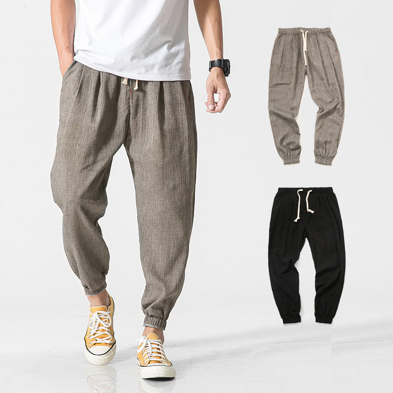 Herren leichte Leinenhose mit Tunnelzug und elastischen Bündchen Nord Taschen