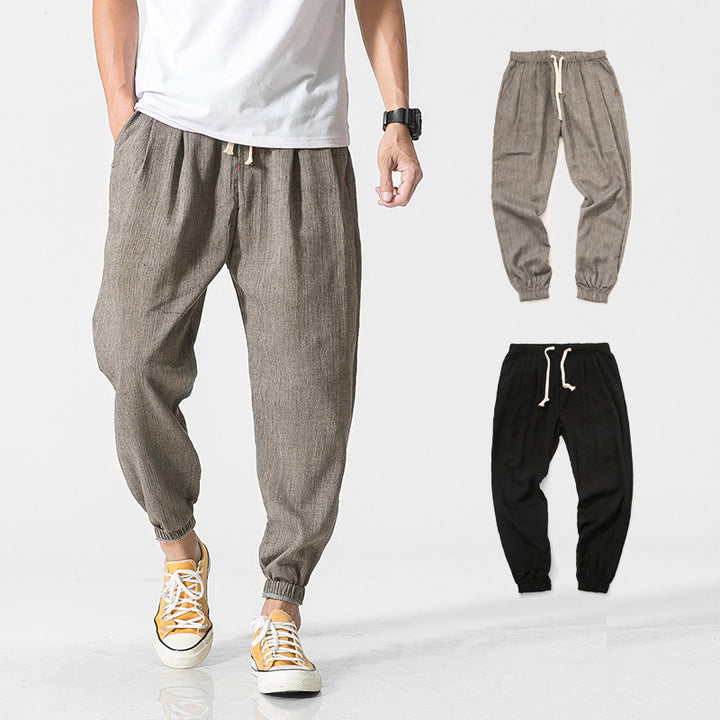 Herren leichte Leinenhose mit Tunnelzug und elastischen Bündchen Nord Taschen