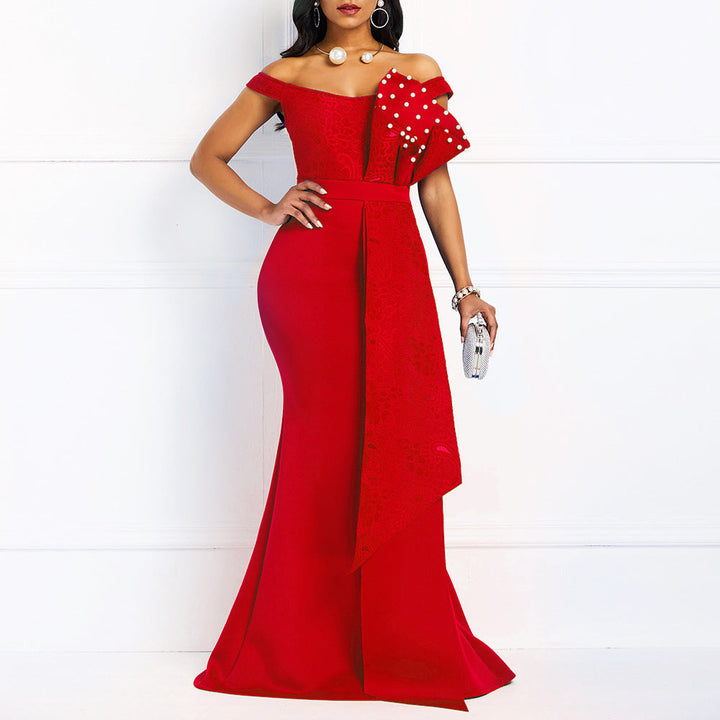 Damen Elegantes Abendkleid mit floralem Oberteil und schwingendem Saum