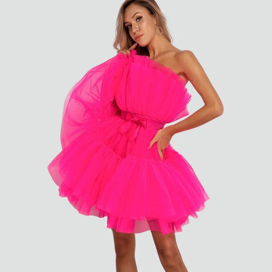 Trägerloses Tüllkleid mit mehrlagigem Rock - Arvani