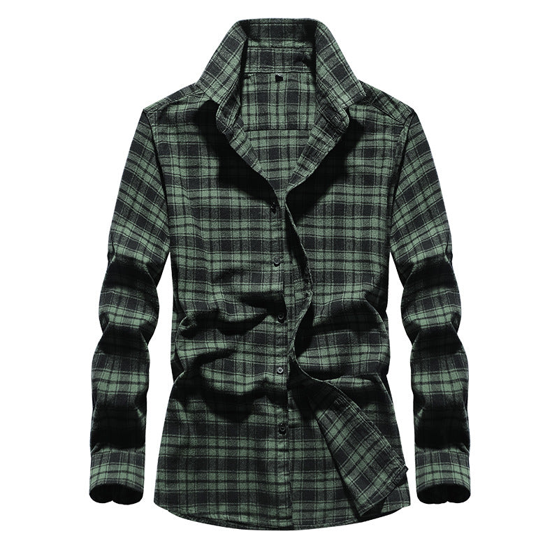 Herren Karo-Flanellhemd Slim Fit mit Stehkragen, thermischer Baumwollmischung und sichtbarer Knopfleiste Nord Taschen
