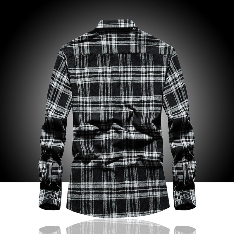 Herren Karo-Flanellhemd Langarm Baumwollmix mit Brusttasche und Kentkragen Nord Taschen