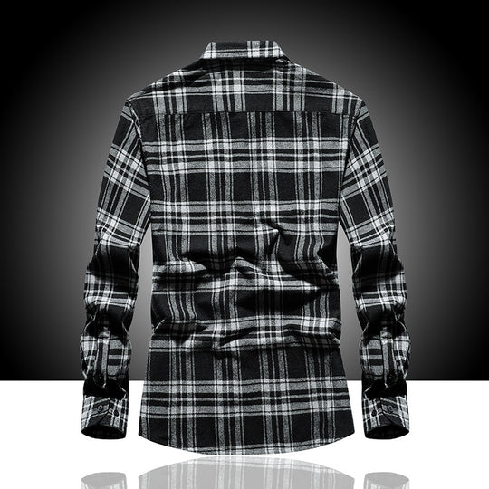 Herren Karo-Flanellhemd Langarm Baumwollmix mit Brusttasche und Kentkragen Nord Taschen