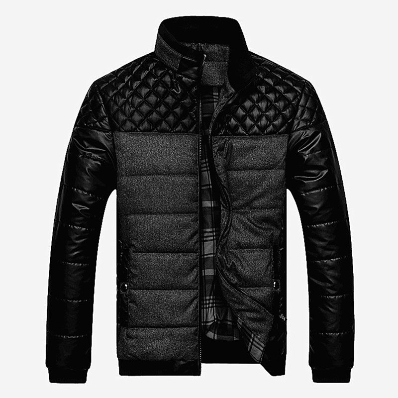 Herren Gepolsterte Hybrid-Steppjacke mit Kunstleder-Ärmeln und Stehkragen Nord Taschen
