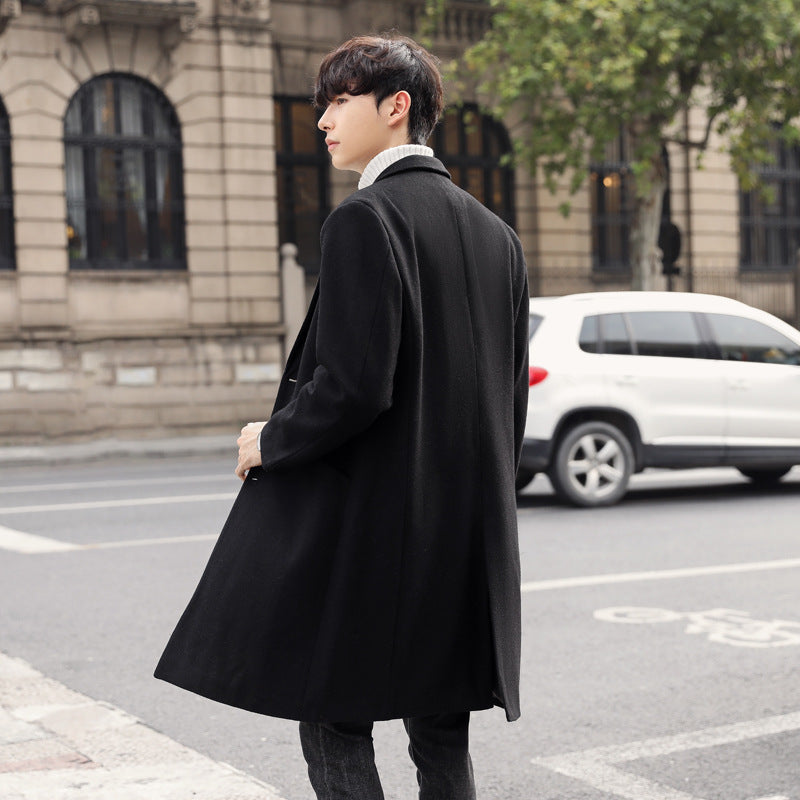 Herren Eleganter Longcoat aus Wollmix mit verdeckter Knopfleiste und Rückenschlitz Nord Taschen