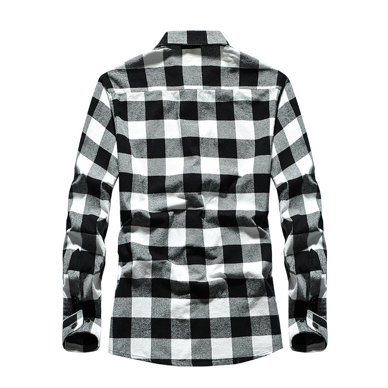 Herren Karo-Flanellhemd Slim Fit mit Stehkragen, thermischer Baumwollmischung und sichtbarer Knopfleiste Nord Taschen