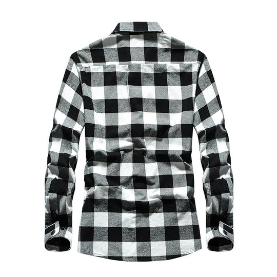Herren Karo-Flanellhemd Slim Fit mit Stehkragen, thermischer Baumwollmischung und sichtbarer Knopfleiste Nord Taschen
