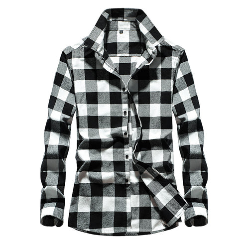 Herren Karo-Flanellhemd Slim Fit mit Stehkragen, thermischer Baumwollmischung und sichtbarer Knopfleiste Nord Taschen