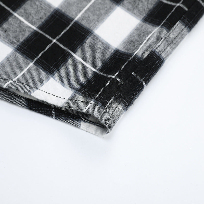 Herren Karo-Flanellhemd Slim Fit mit Stehkragen, thermischer Baumwollmischung und sichtbarer Knopfleiste Nord Taschen