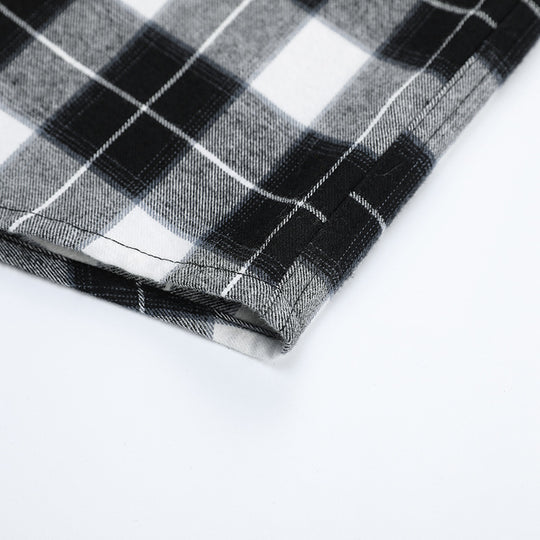 Herren Karo-Flanellhemd Slim Fit mit Stehkragen, thermischer Baumwollmischung und sichtbarer Knopfleiste Nord Taschen