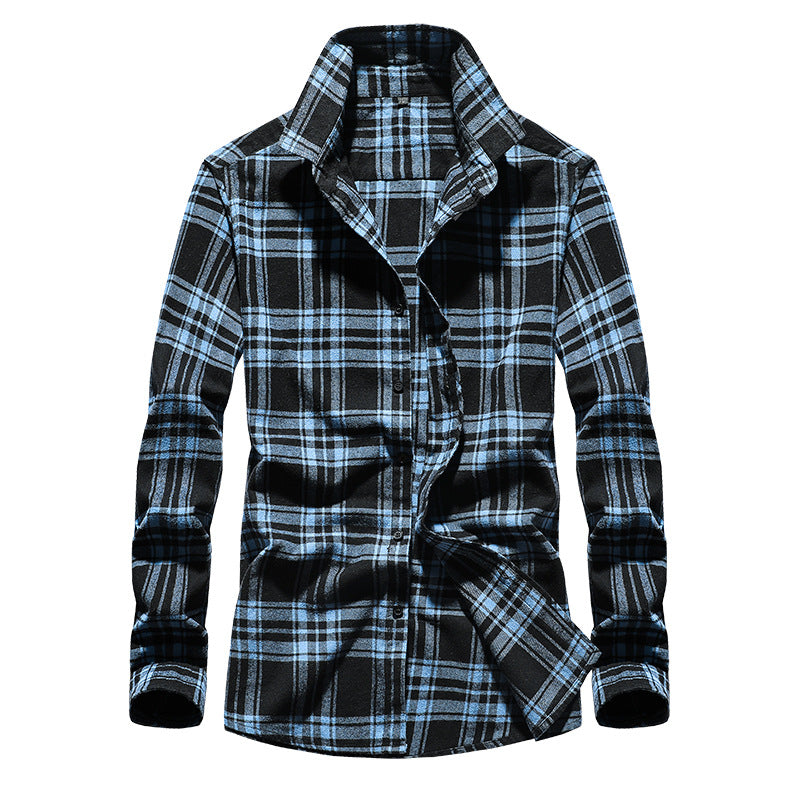 Herren Karo-Flanellhemd Slim Fit mit Stehkragen, thermischer Baumwollmischung und sichtbarer Knopfleiste Nord Taschen