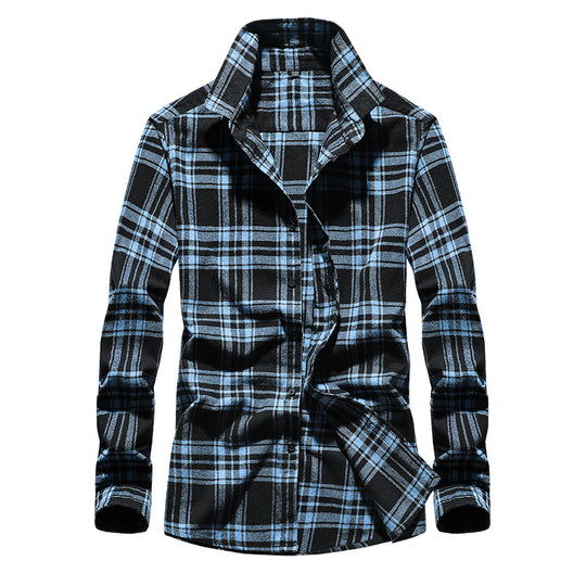 Herren Karo-Flanellhemd Slim Fit mit Stehkragen, thermischer Baumwollmischung und sichtbarer Knopfleiste Nord Taschen