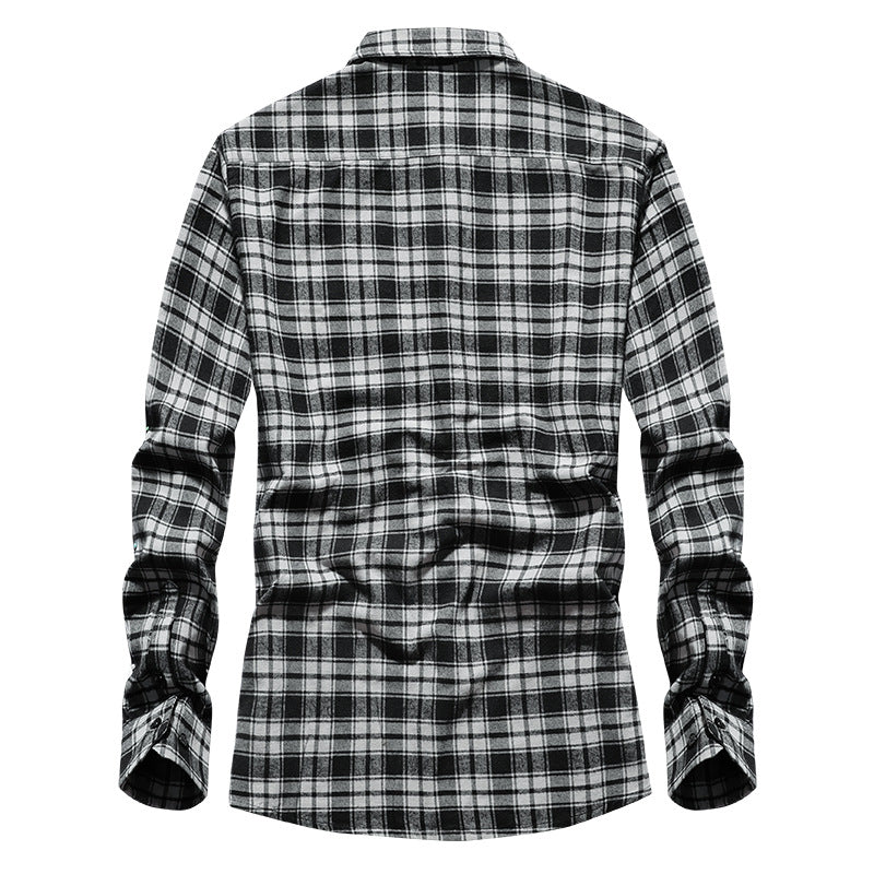 Herren Karo-Flanellhemd Langarm Baumwollmix mit Brusttasche und Kentkragen Nord Taschen