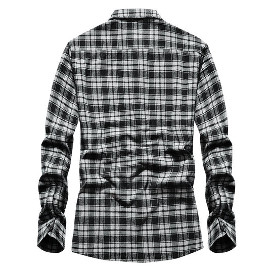 Herren Karo-Flanellhemd Langarm Baumwollmix mit Brusttasche und Kentkragen Nord Taschen