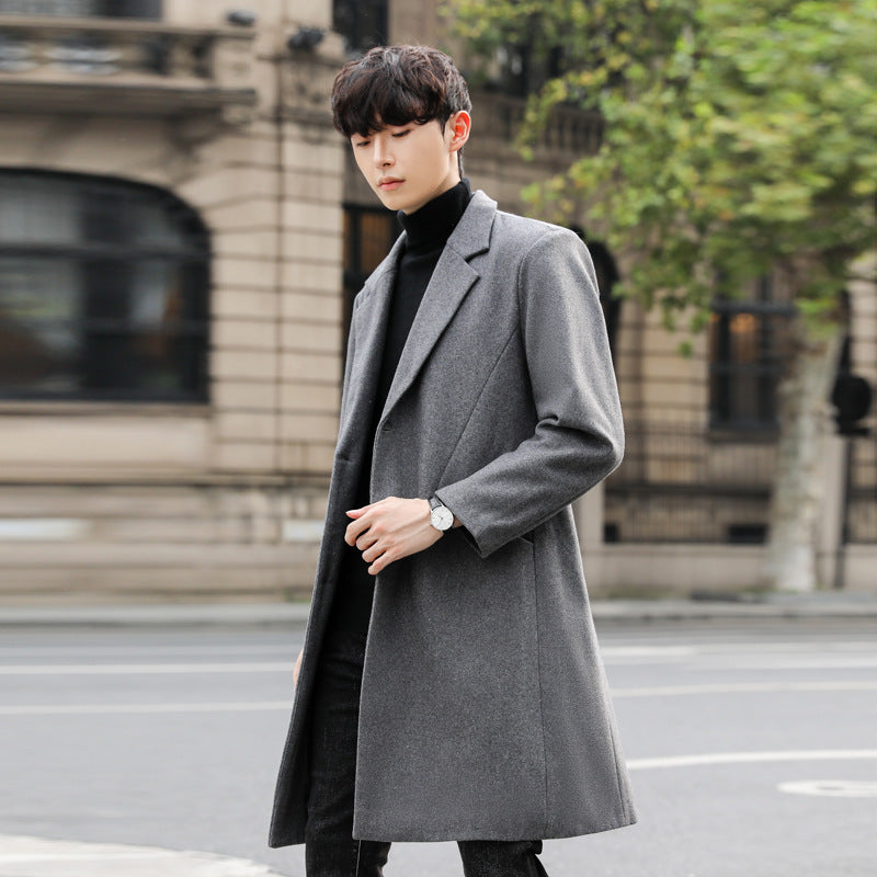 Herren Eleganter Longcoat aus Wollmix mit verdeckter Knopfleiste und Rückenschlitz Nord Taschen