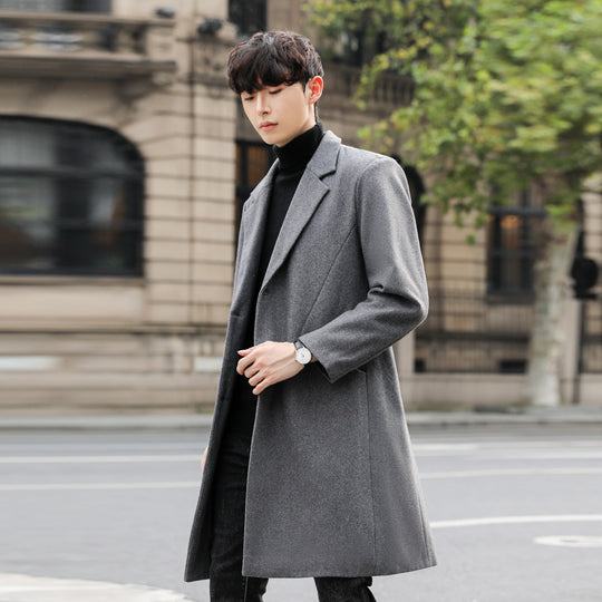 Herren Eleganter Longcoat aus Wollmix mit verdeckter Knopfleiste und Rückenschlitz Nord Taschen