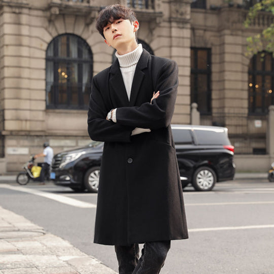 Herren Eleganter Longcoat aus Wollmix mit verdeckter Knopfleiste und Rückenschlitz Nord Taschen