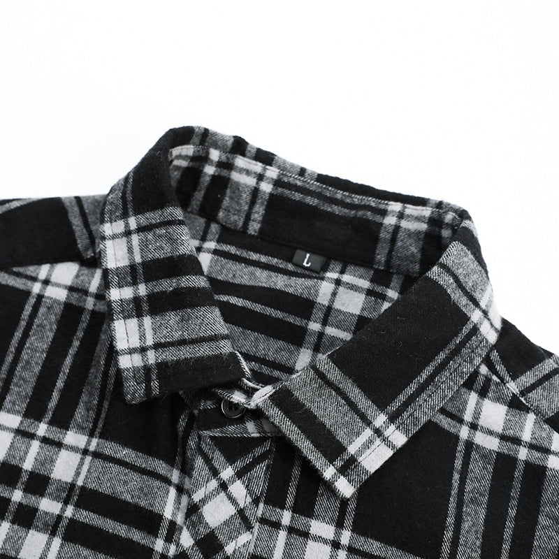Herren Karo-Flanellhemd Slim Fit mit Stehkragen, thermischer Baumwollmischung und sichtbarer Knopfleiste Nord Taschen