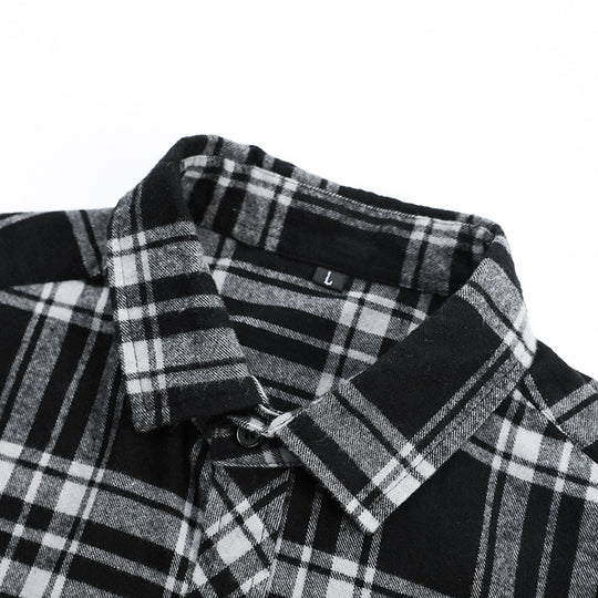 Herren Karo-Flanellhemd Slim Fit mit Stehkragen, thermischer Baumwollmischung und sichtbarer Knopfleiste Nord Taschen