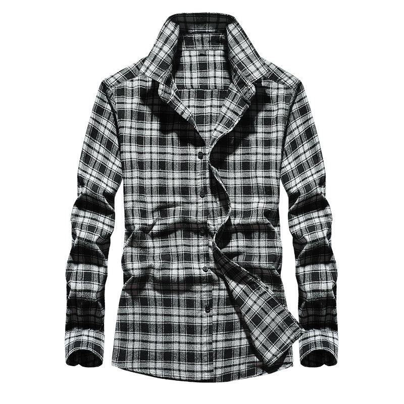 Herren Karo-Flanellhemd Slim Fit mit Stehkragen, thermischer Baumwollmischung und sichtbarer Knopfleiste Nord Taschen