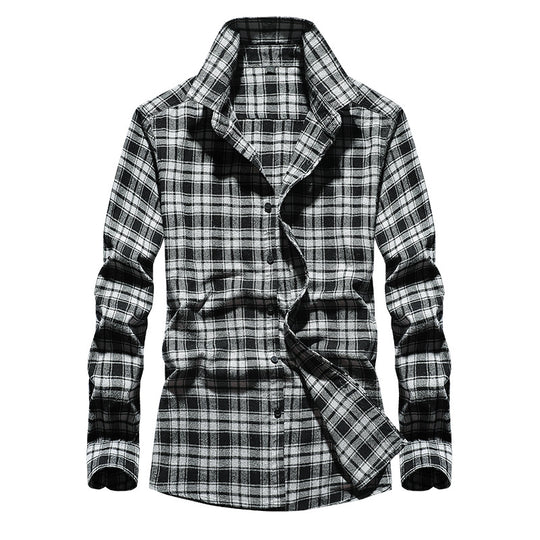 Herren Karo-Flanellhemd Slim Fit mit Stehkragen, thermischer Baumwollmischung und sichtbarer Knopfleiste Nord Taschen