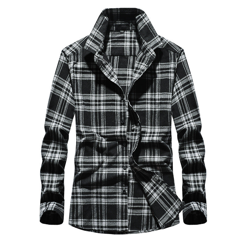 Herren Karo-Flanellhemd Slim Fit mit Stehkragen, thermischer Baumwollmischung und sichtbarer Knopfleiste Nord Taschen