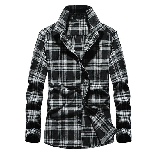 Herren Karo-Flanellhemd Slim Fit mit Stehkragen, thermischer Baumwollmischung und sichtbarer Knopfleiste Nord Taschen