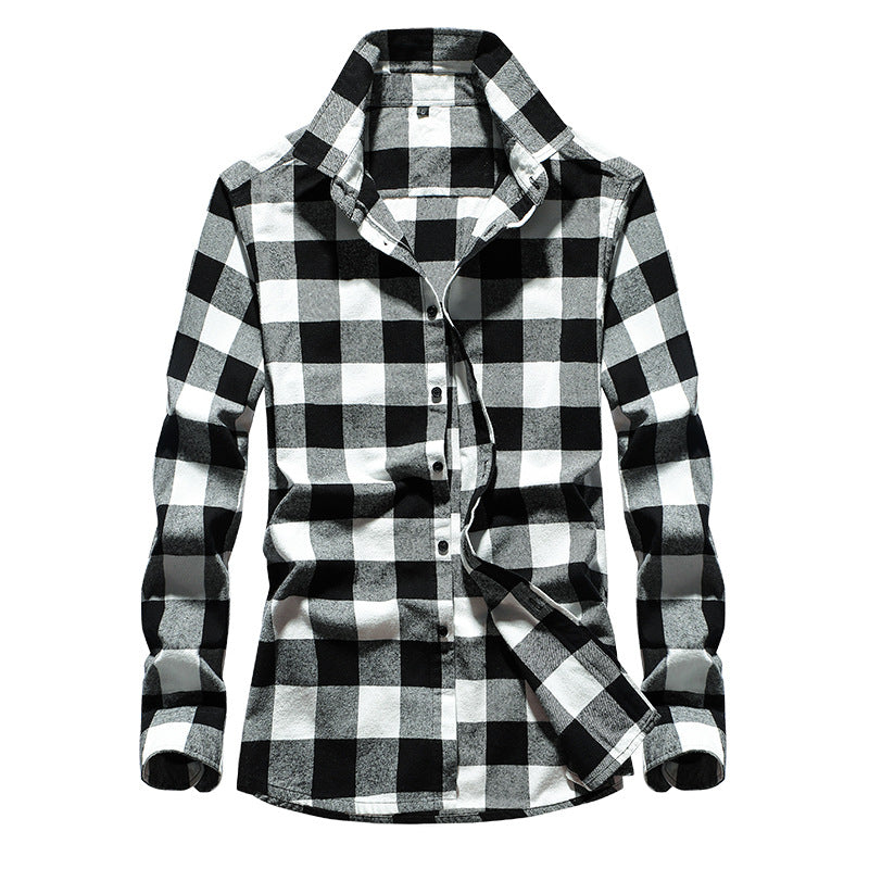 Herren Karo-Flanellhemd Slim Fit mit Stehkragen, thermischer Baumwollmischung und sichtbarer Knopfleiste Nord Taschen