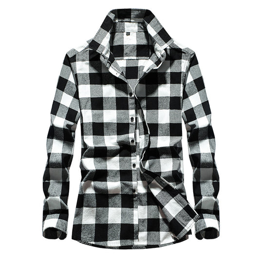Herren Karo-Flanellhemd Slim Fit mit Stehkragen, thermischer Baumwollmischung und sichtbarer Knopfleiste Nord Taschen