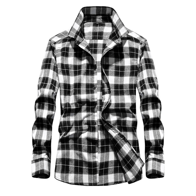 Herren Karo-Flanellhemd Slim Fit mit Stehkragen, thermischer Baumwollmischung und sichtbarer Knopfleiste Nord Taschen