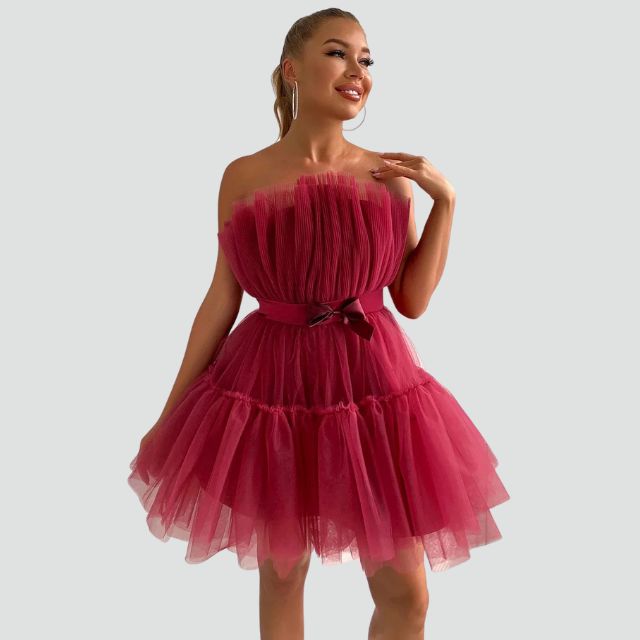 Trägerloses Tüllkleid mit mehrlagigem Rock - Arvani