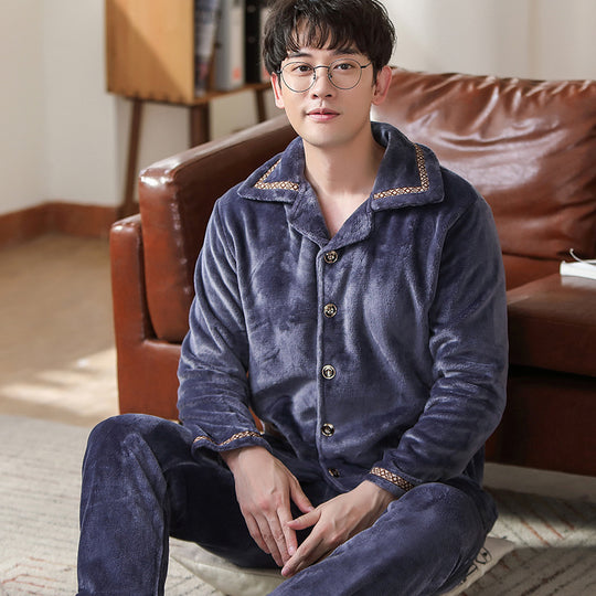 Herren-Pyjama aus dickem Korallenfleece und Flanell