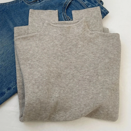 Damen-Strickpullover mit Stehkragen, einfarbig
