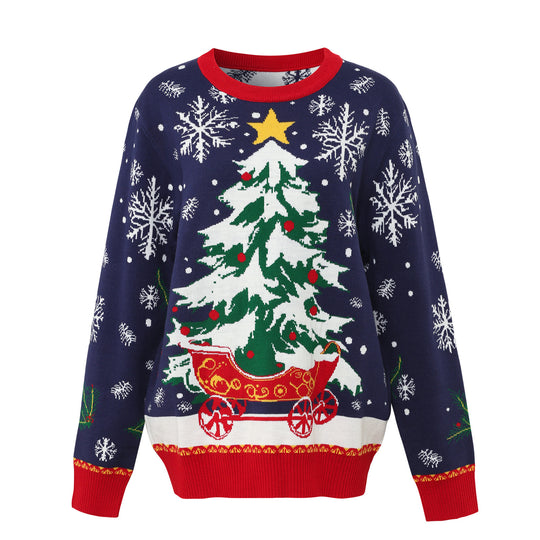 Unisex-Weihnachtspullover mit Rentier- und Baum-Jacquard