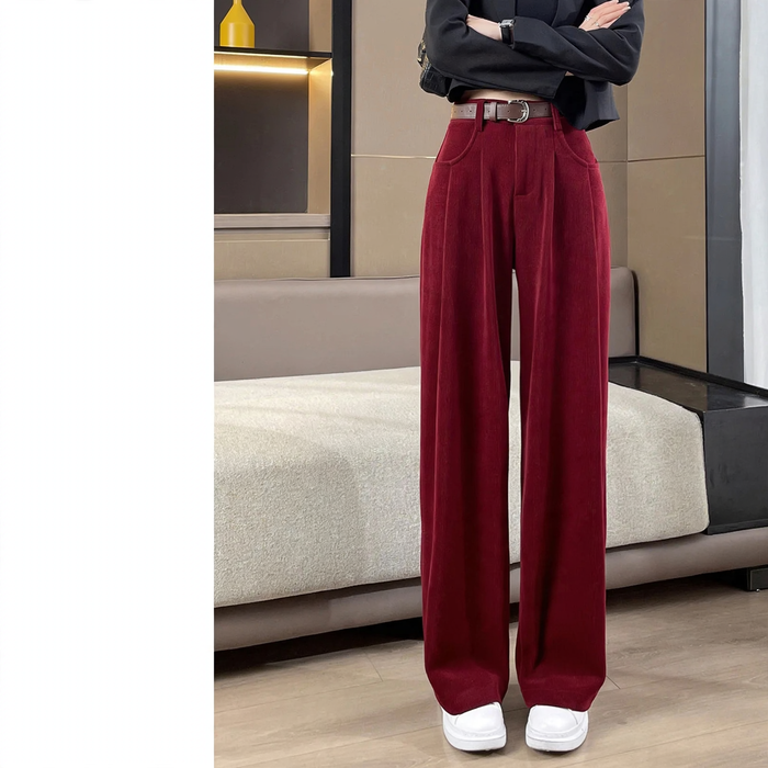 Kord-Hose mit weitem Bein, High-Waist, gefüttert