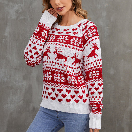 Damen-Weihnachtspullover mit Jacquard-Strickmuster