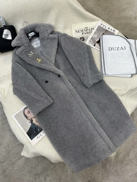 Lockerer Teddy-Mantel, lang, Winter, Damen