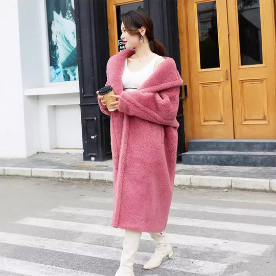 Teddy-Mantel, mittellang, Farbe: Himbeerrosa