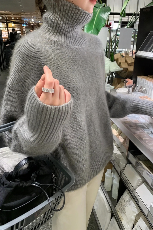 Damen-Rollkragenpullover, Strick, einfarbig, lässiger Stil