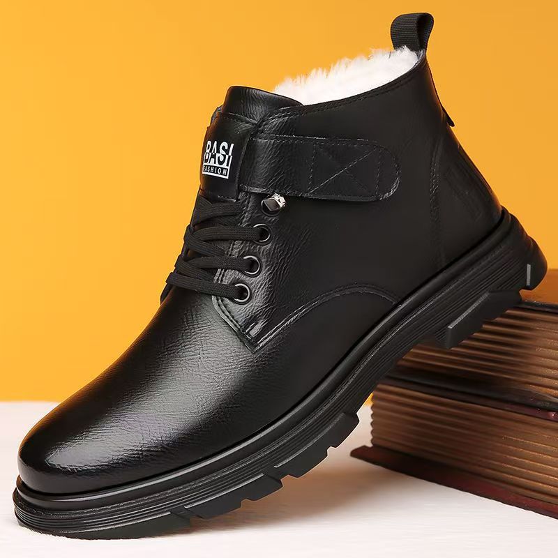 Gefütterte Herren-Winterstiefel, rutschfest, Kunstleder