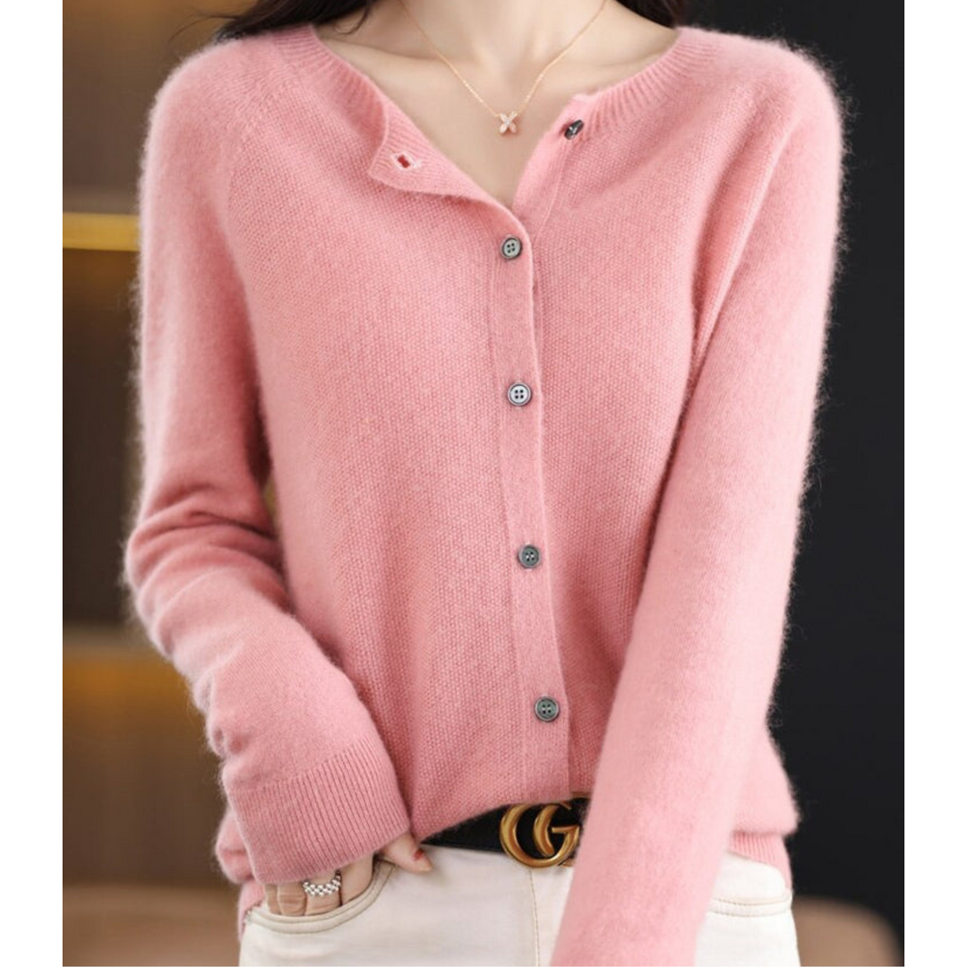 Damen-Strickjacke mit O-Ausschnitt Aus 100 % Reiner Merinowolle, Kaschmirpullover - Vittorelli