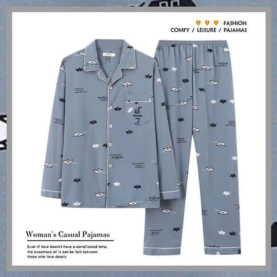 Herren-Pyjama-Set, Baumwolle, Langarm, kariert