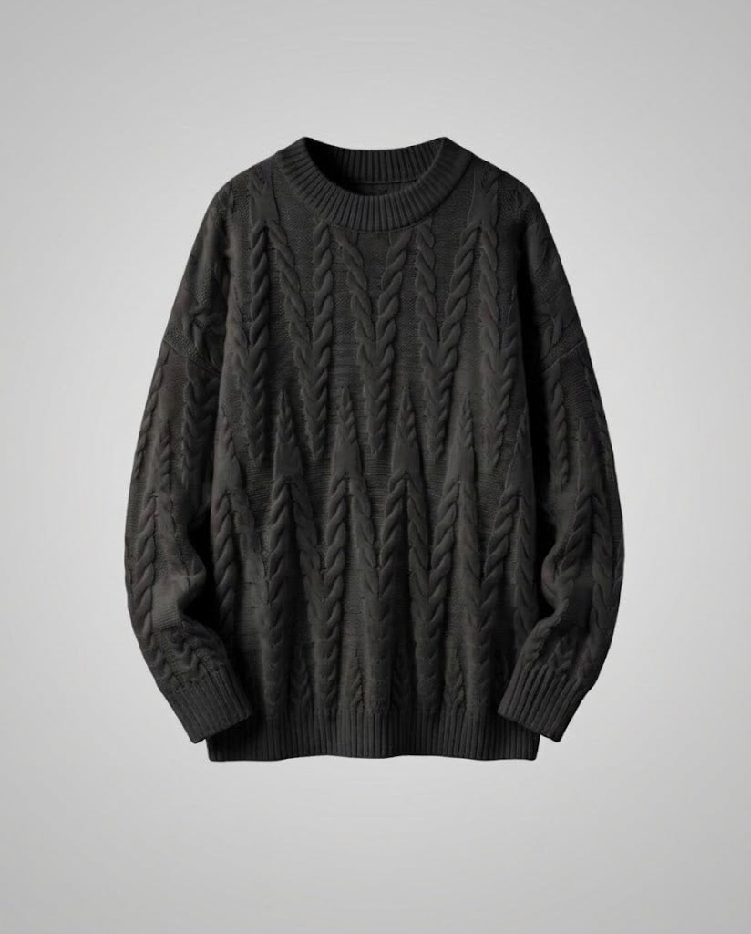 Unisex Oversized Kabelstrick-Longpullover mit tiefer Schulterpartie und Rippbündchen Nord Taschen